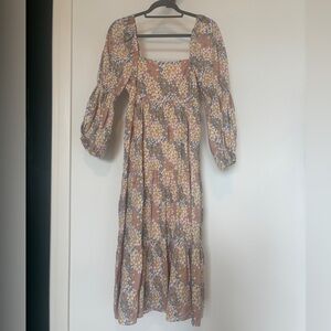 Storia Pink and Blue Floral Long Sleeve Dress